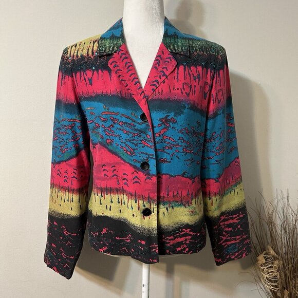 Nancy Bolen City Girl Jackets & Blazers - Nancy Bolen City Girl Women Multicolor 100% Silk Button Up Jacket Sequins Sz S